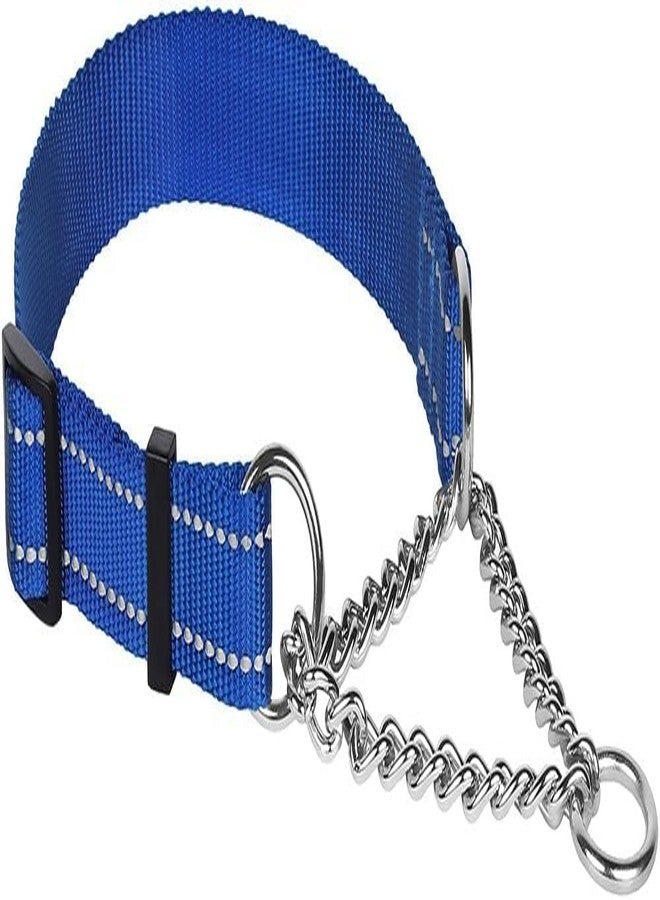 RoverPets طوق مارتينجال عاكس من النايلون للكلاب من روفر بيتس | تصميم نصف خانق قابل للتعديل من 18 إلى 26 بوصة مع سلسلة من الفولاذ المقاوم للصدأ | طوق تدريب آمن للكلاب متوسطة الحجم (أزرق) - Image 3